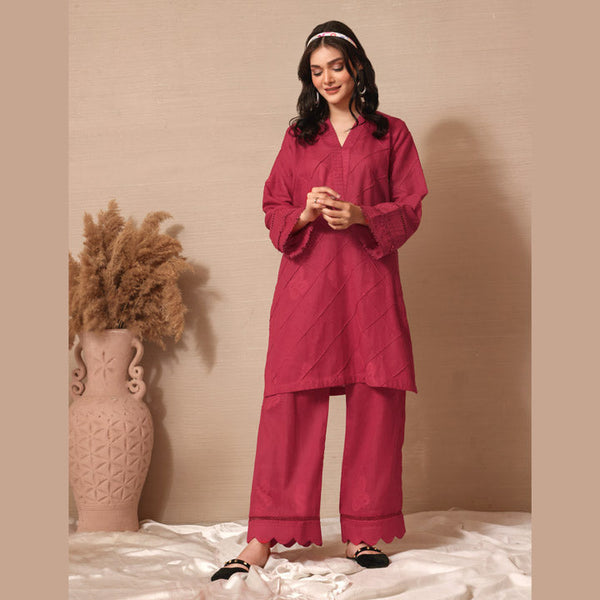 Maroon Printed Self Jacquard lawn Shirt- SKC-RSK-08