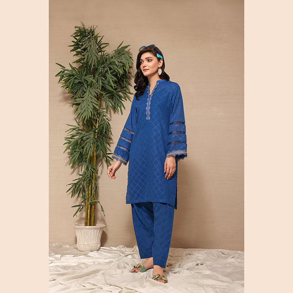 Royal Blue Self Print Jacquard lawn Shirt- SKC-RSK-09
