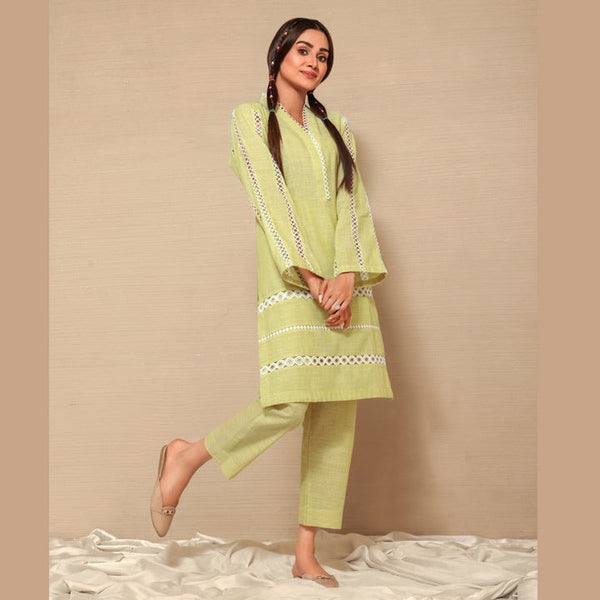 Lime Yellow Self Jacquard lawn Shirt- SKC-RSK-02
