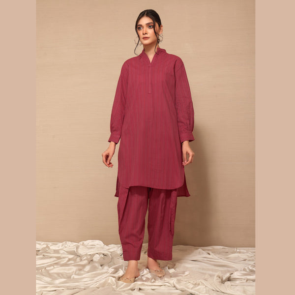 Red Self Jacquard lawn Shirt- SKC-RSK-06